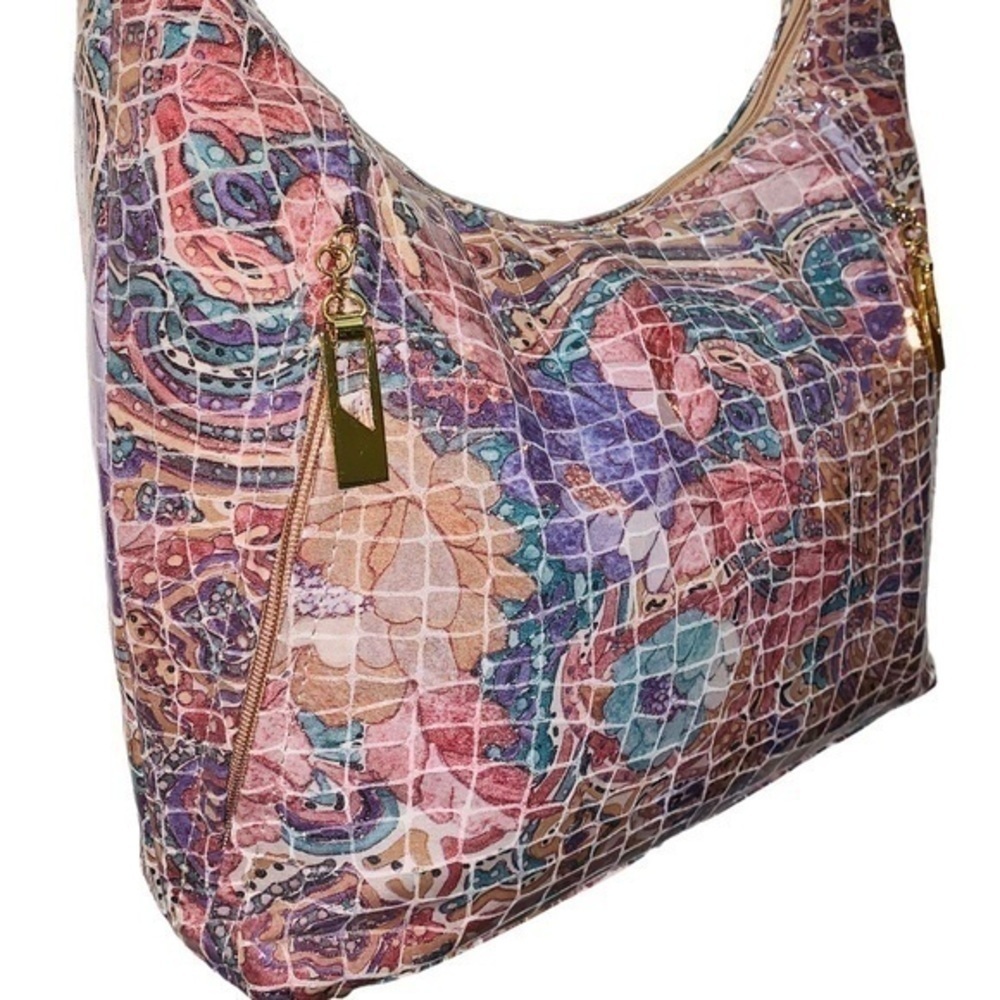Vintage 80’s PINKY croc embossed marbleized leather bag pastel pink purple EUC - Picture 3 of 12